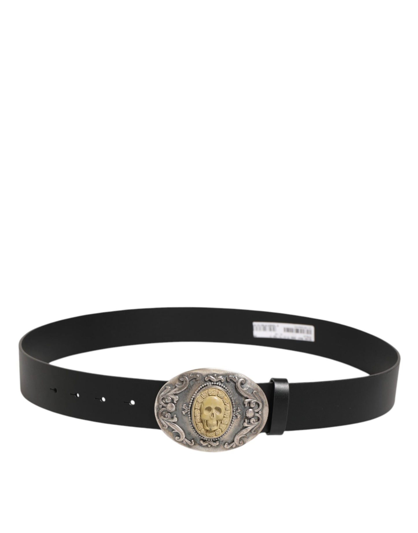 Dolce & Gabbana Black Leather Ornate Metal Buckle Men Belt