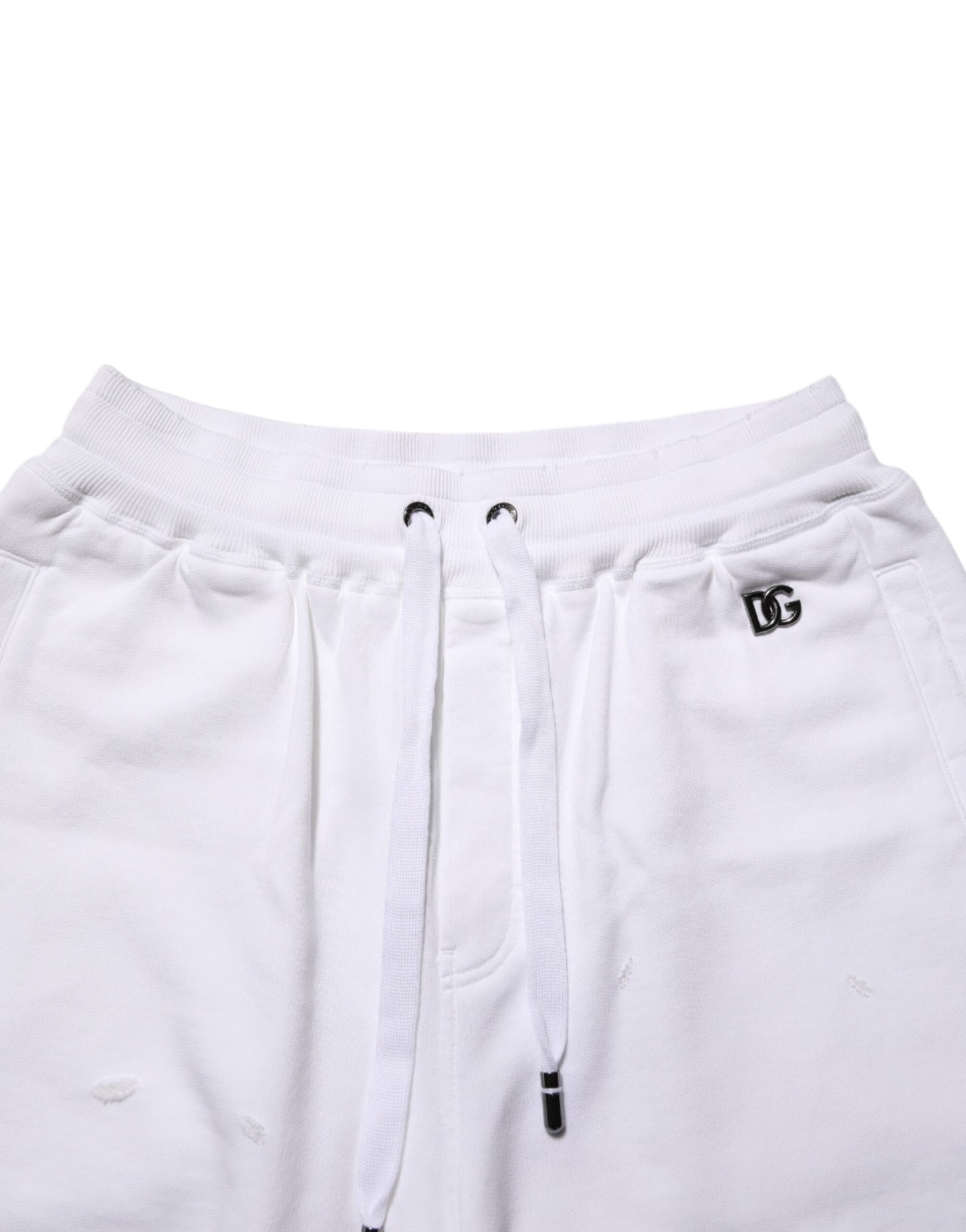 Dolce & Gabbana White Cotton Ripped Bermuda Sweatpants Shorts