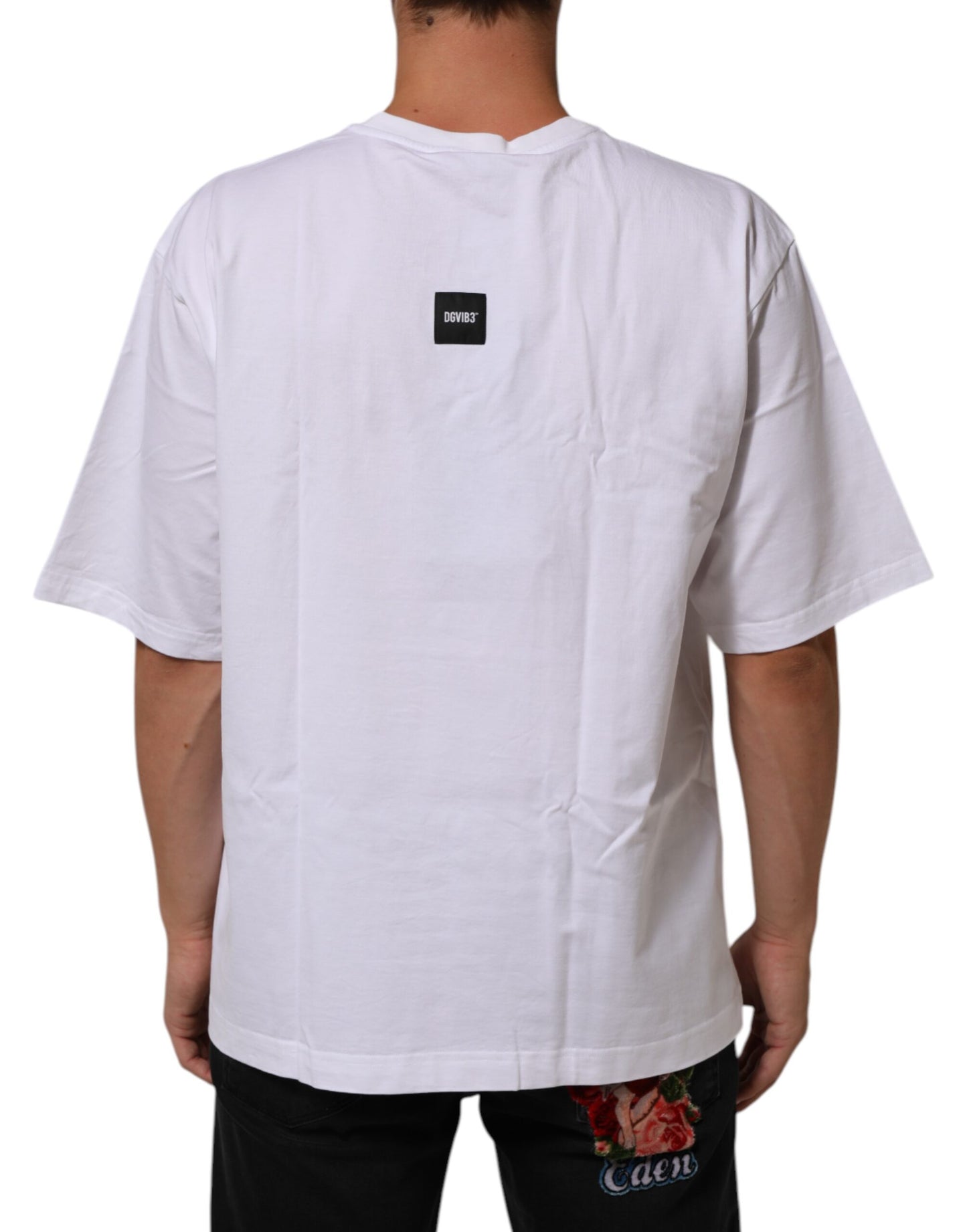 Dolce & Gabbana White Cotton Logo Print Crew Neck T-shirt