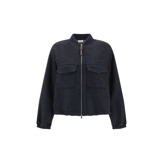 Brunello Cucinelli Blue Fleece Wool Bomber