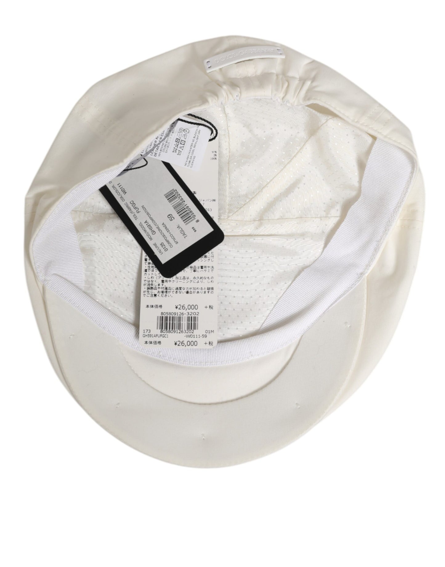 Dolce & Gabbana White Cotton Blend Leather Trim Flat Men Cap Hat
