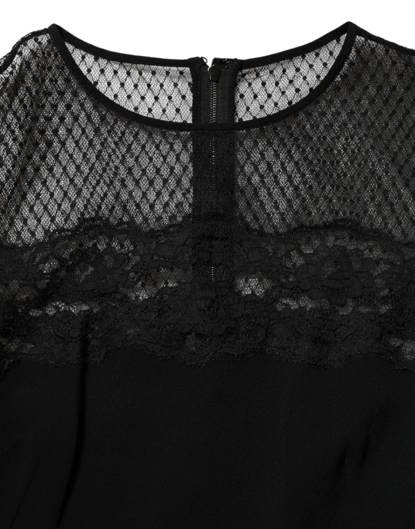 Dolce & Gabbana Black Floral Lace Trim Sheath A-line Dress