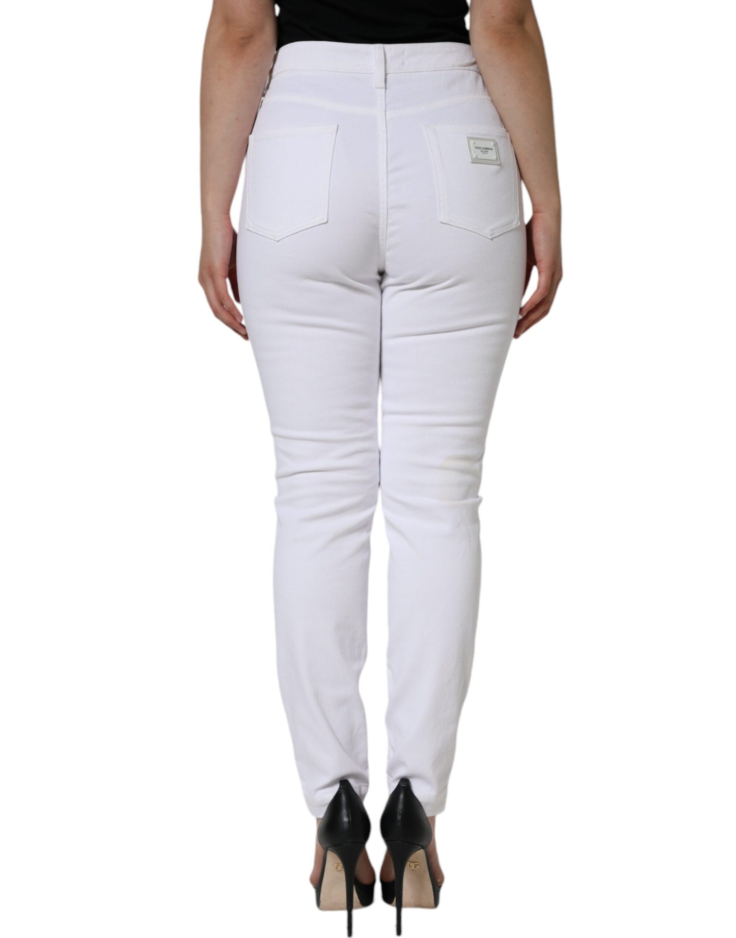 Dolce & Gabbana White AUDREY Cotton Logo Skinny Denim Jeans
