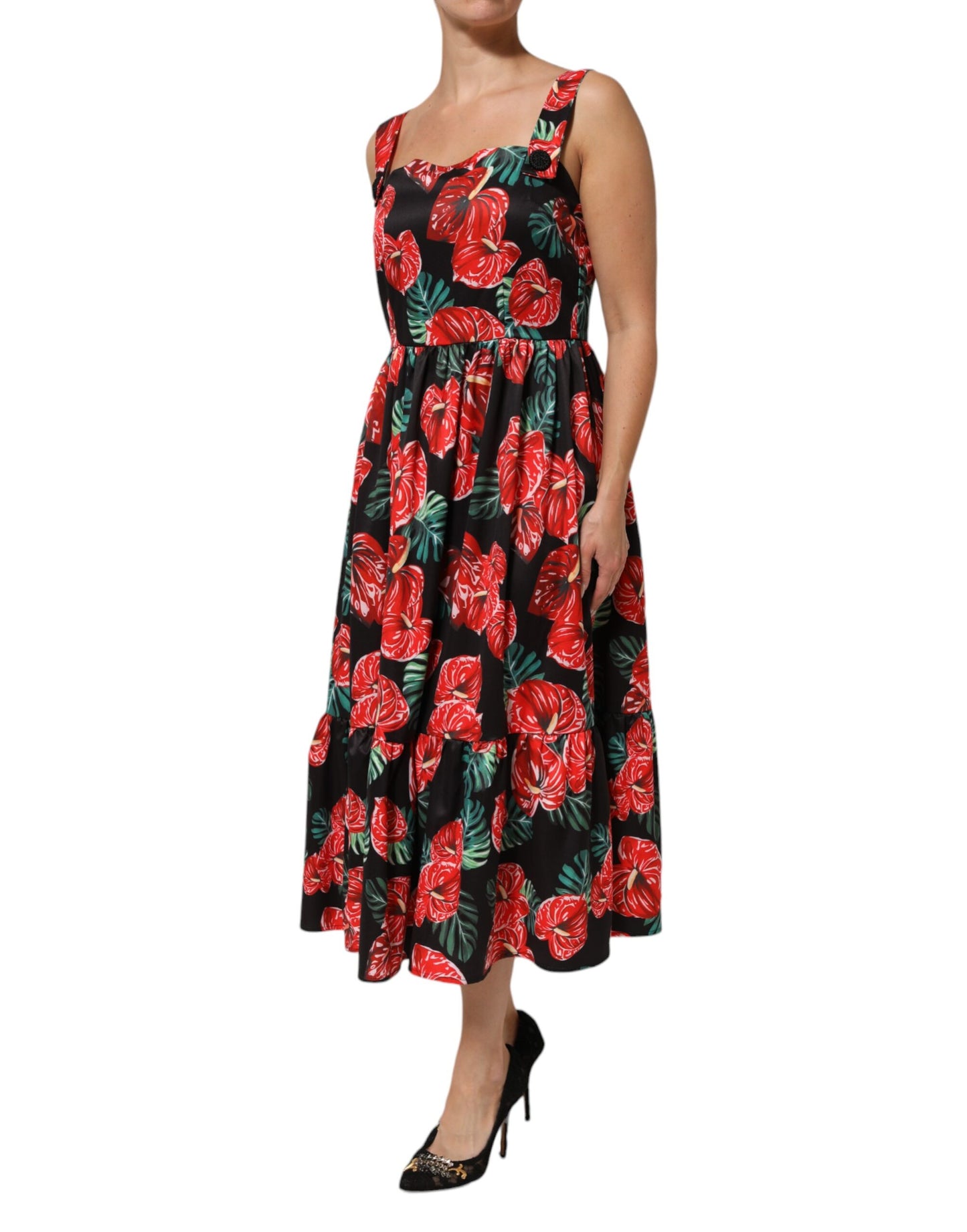 Dolce & Gabbana Multicolor Floral Cotton Poplin Midi Dress