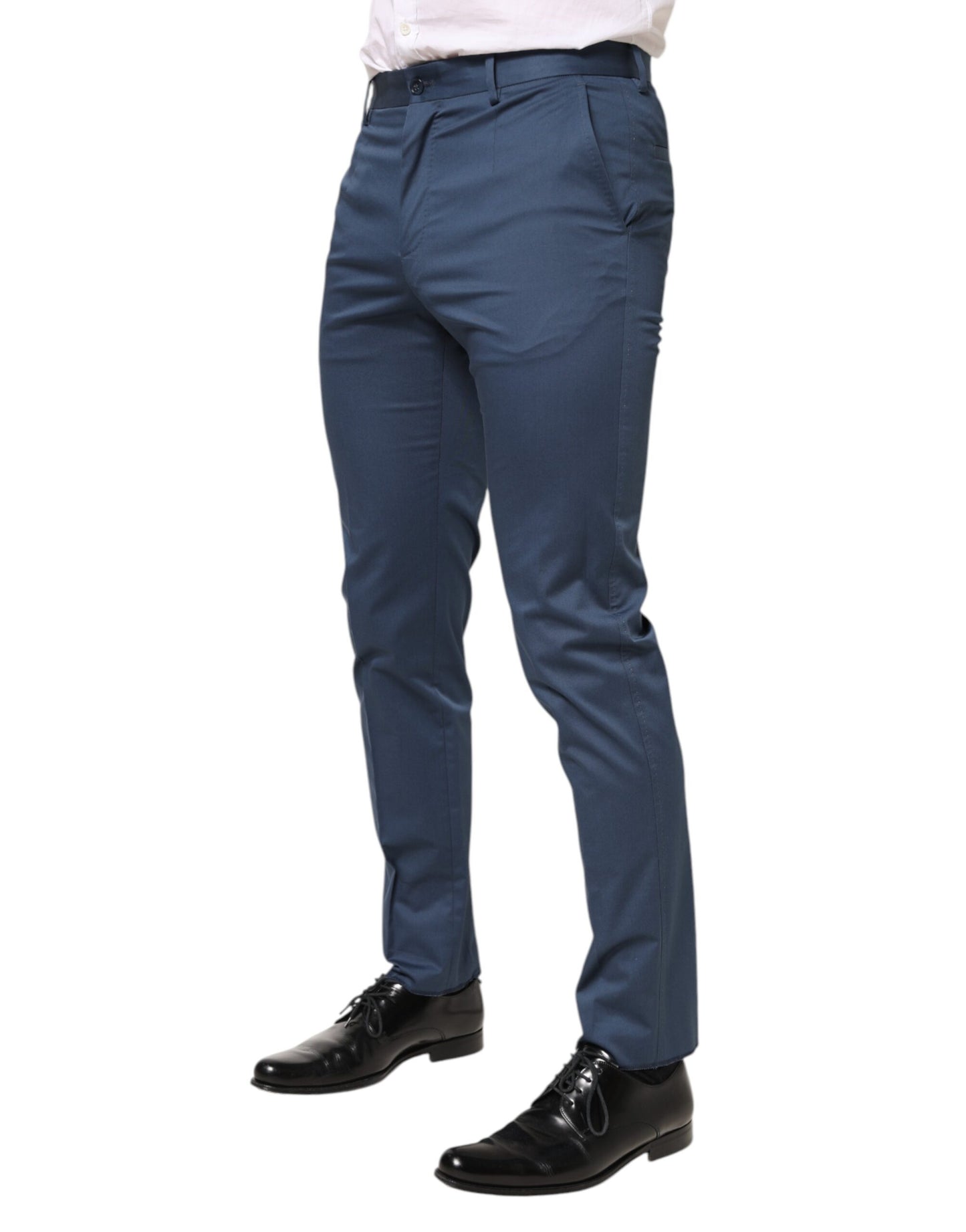 Dolce & Gabbana Blue Cotton Mid Waist Dress Men Trouser Pants