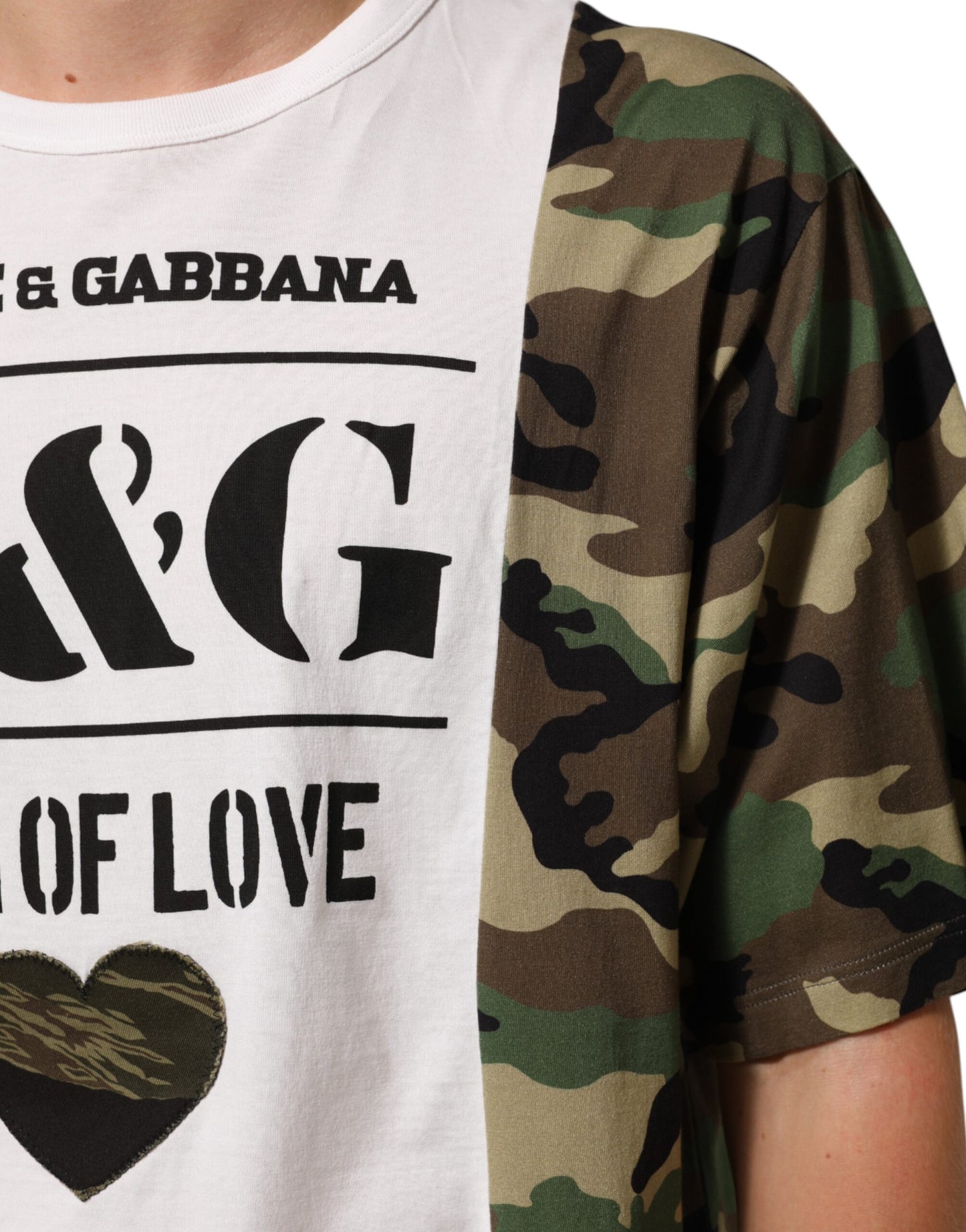 Dolce & Gabbana White Logo Camouflage Crew Neck Men T-shirt