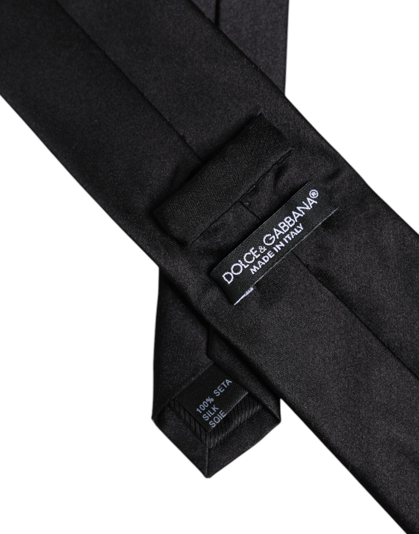 Dolce & Gabbana Men Black Solid Silk Adjustable Necktie Accessory Tie