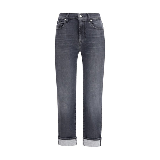 7FOR Black Cotton Relaxed Fit Jeans