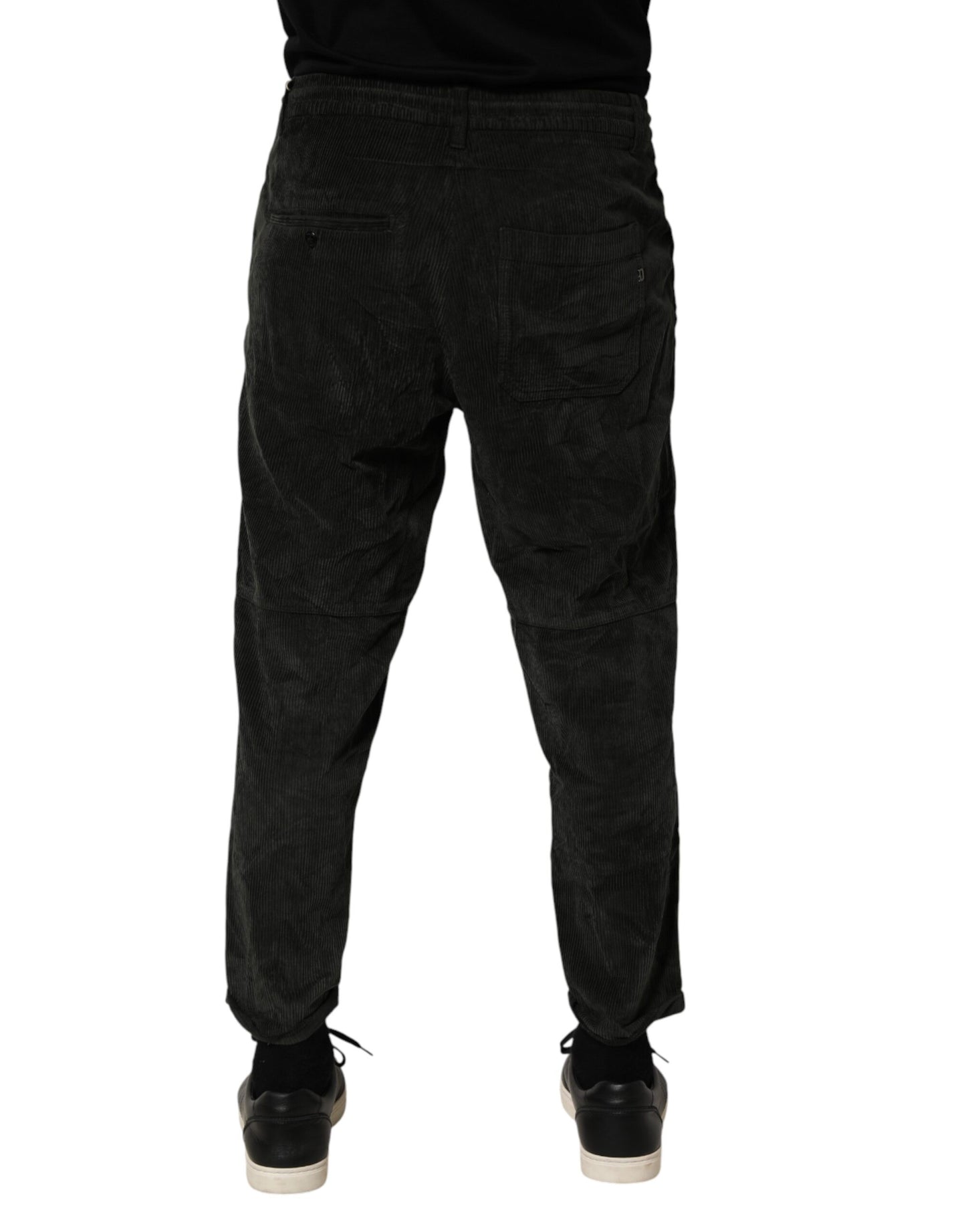 Dondup Black Mid Waist Cropped Corduroy Men Trouser Pants