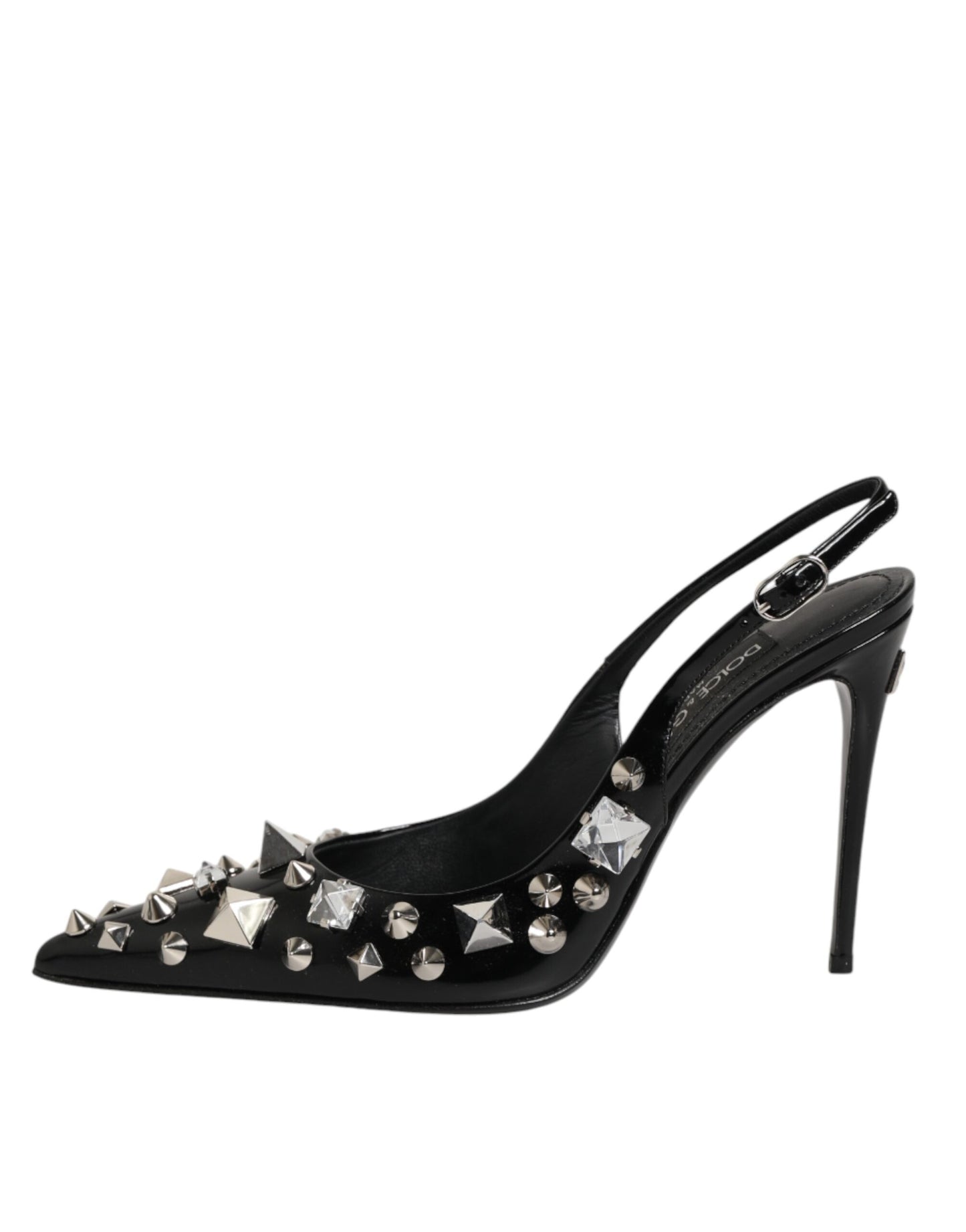Dolce & Gabbana Black Studded Leather Heels Slingbacks Shoes