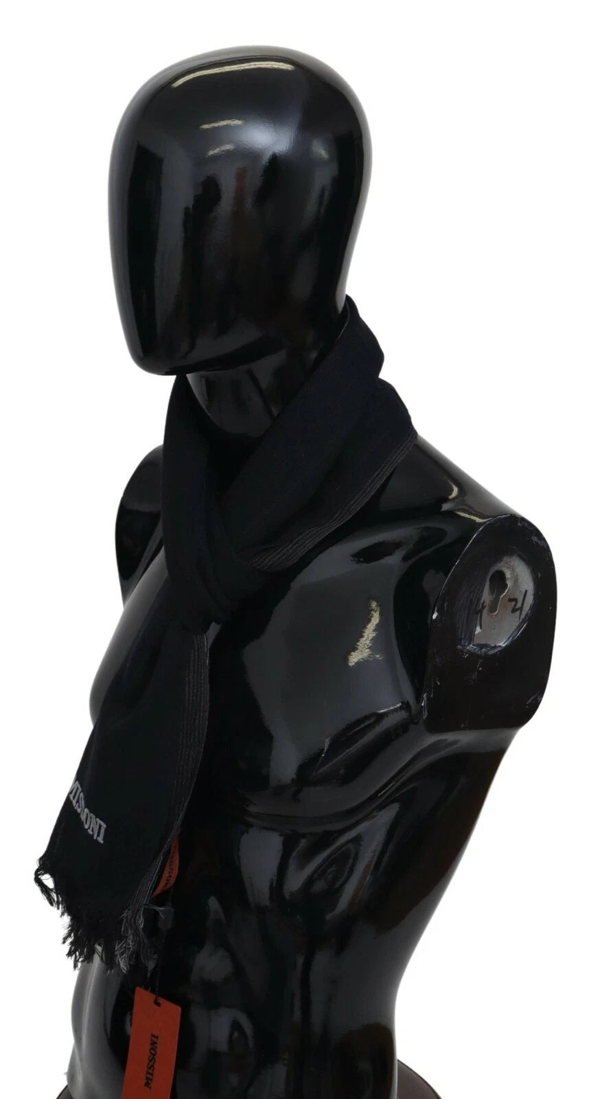 M Missoni Black Striped Wool Unisex Neck Wrap Fringes Logo Scarf