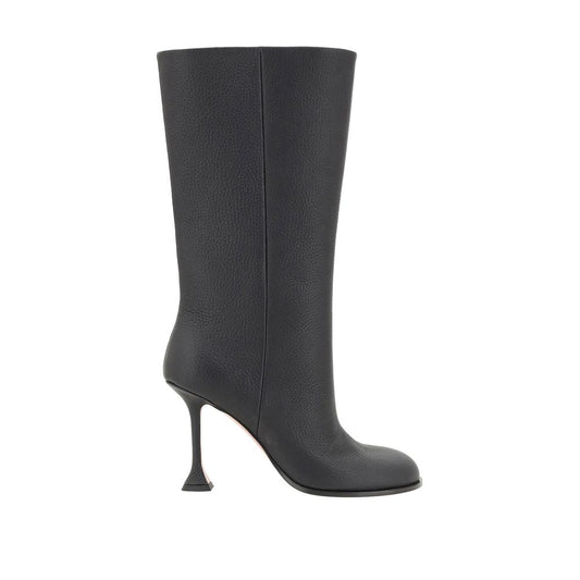 Amina Muaddi Black Calfskin High Heel Boots