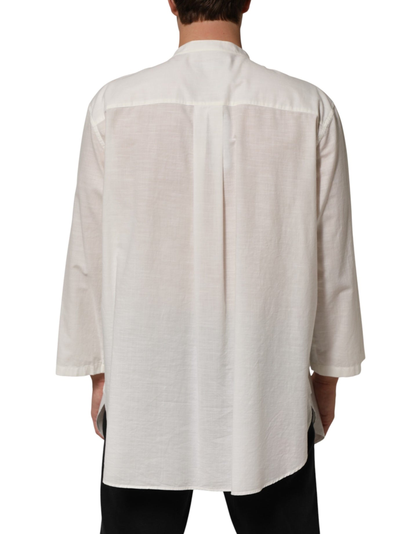 Dolce & Gabbana White Cotton Floral Print Button Down Shirt