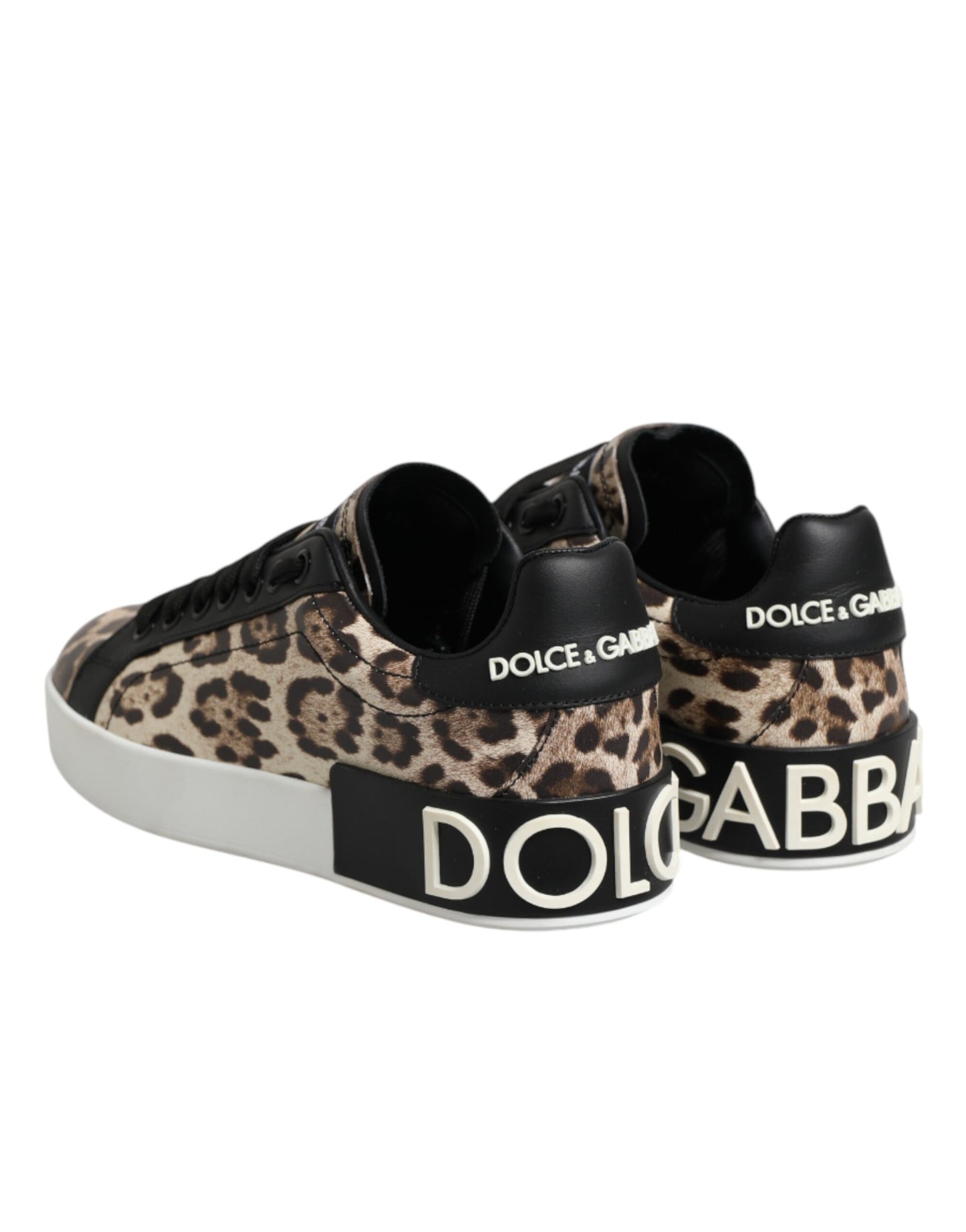 Dolce & Gabbana Brown Leather Leopard Low Top Sneakers Shoes
