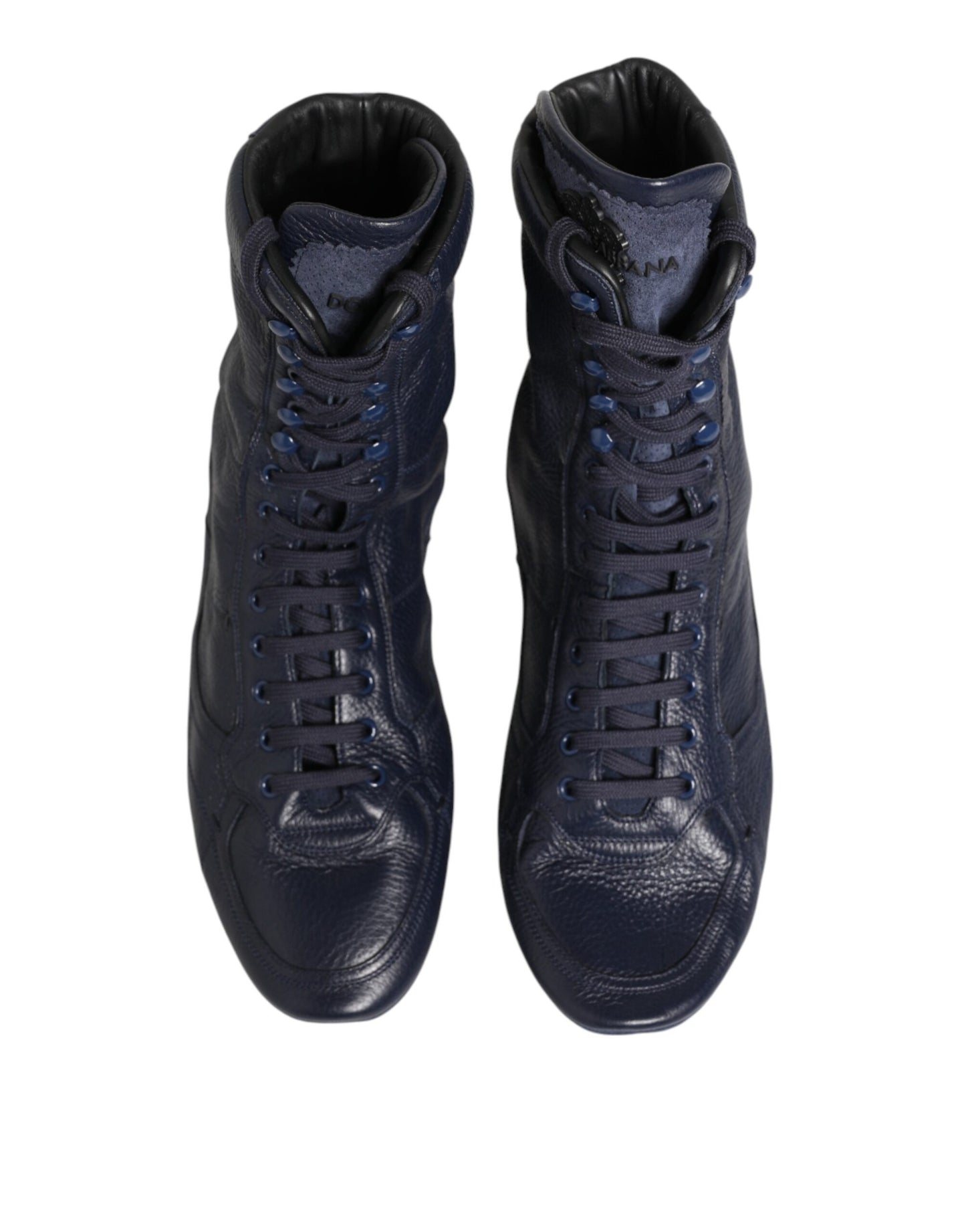 Dolce & Gabbana Dark Blue Deer Leather Mid Calf Boots Shoes