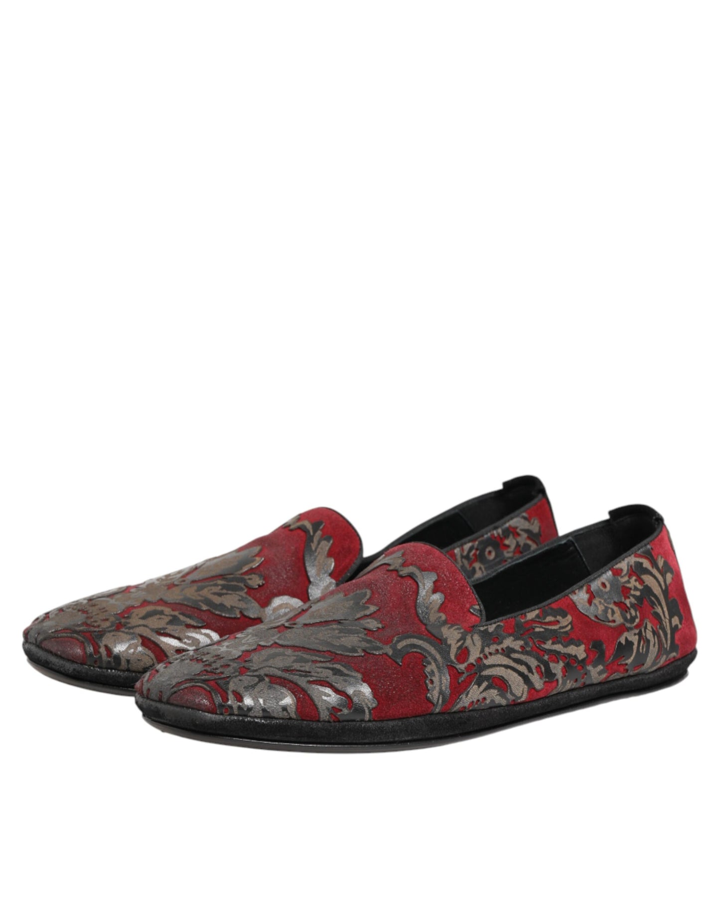 Dolce & Gabbana Bordeaux Jacquard Leather Slip On Loafer Shoes