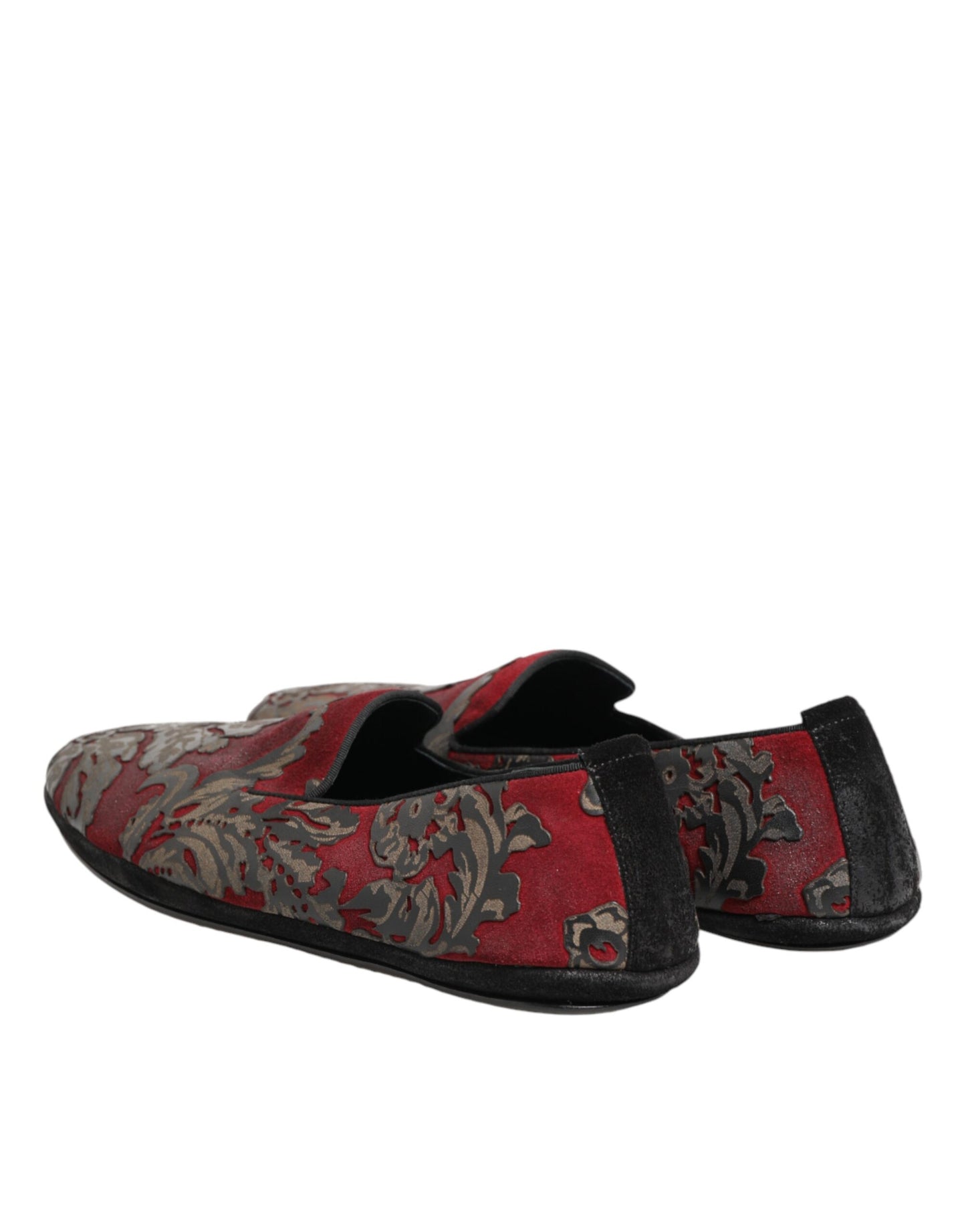 Dolce & Gabbana Bordeaux Jacquard Leather Slip On Loafer Shoes