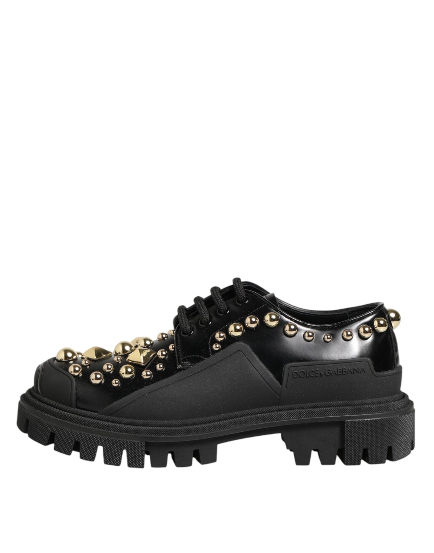 Dolce & Gabbana Black Leather Jeweled Crystals Derby Shoes