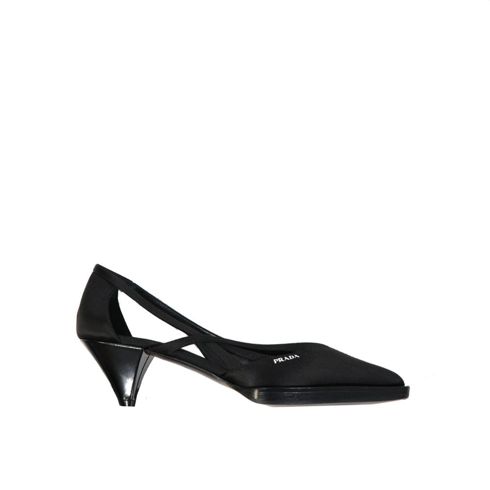 Prada Black Silk Mid Heel Pumps