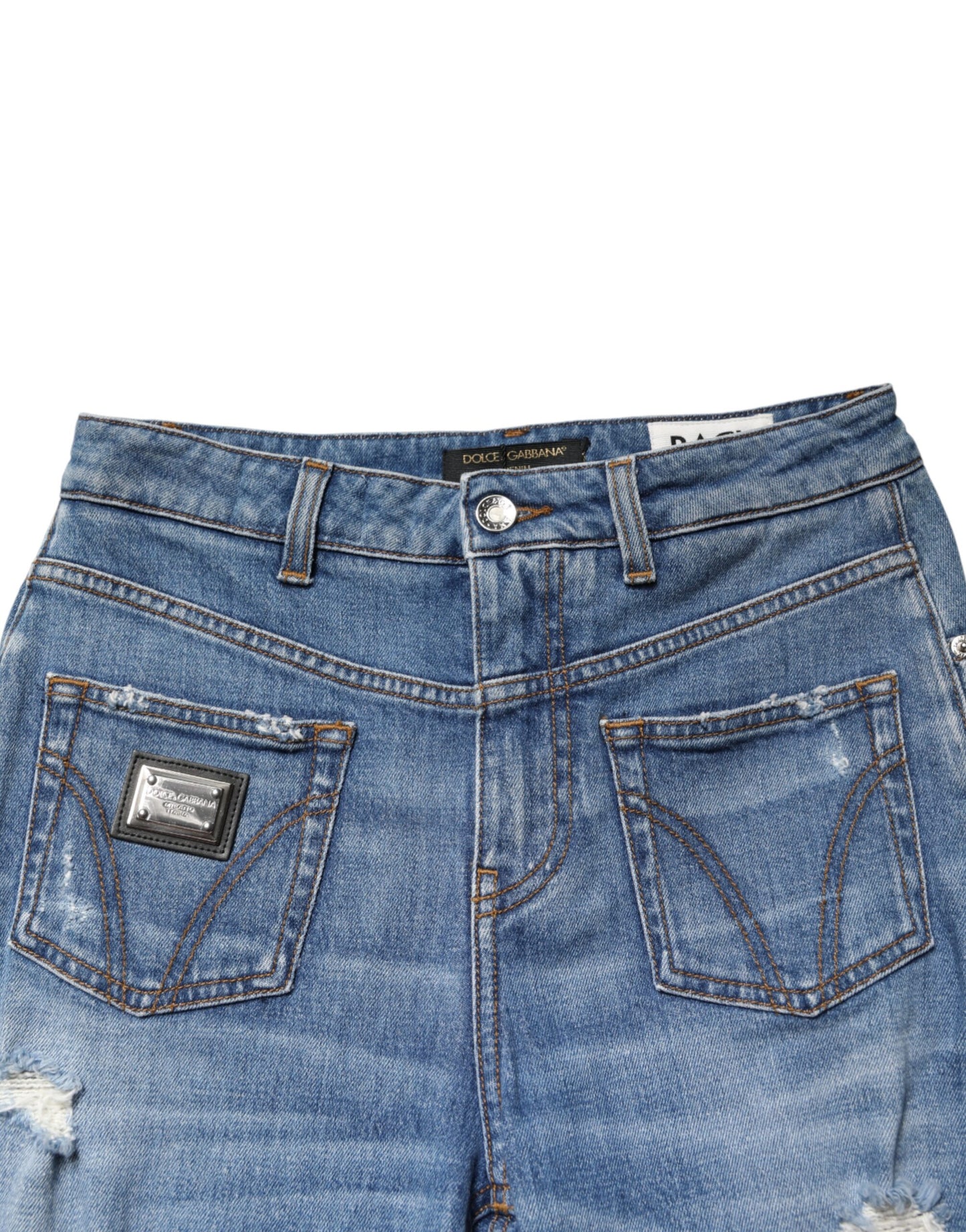 Dolce & Gabbana Blue Distressed Washed Cotton Denim Jeans
