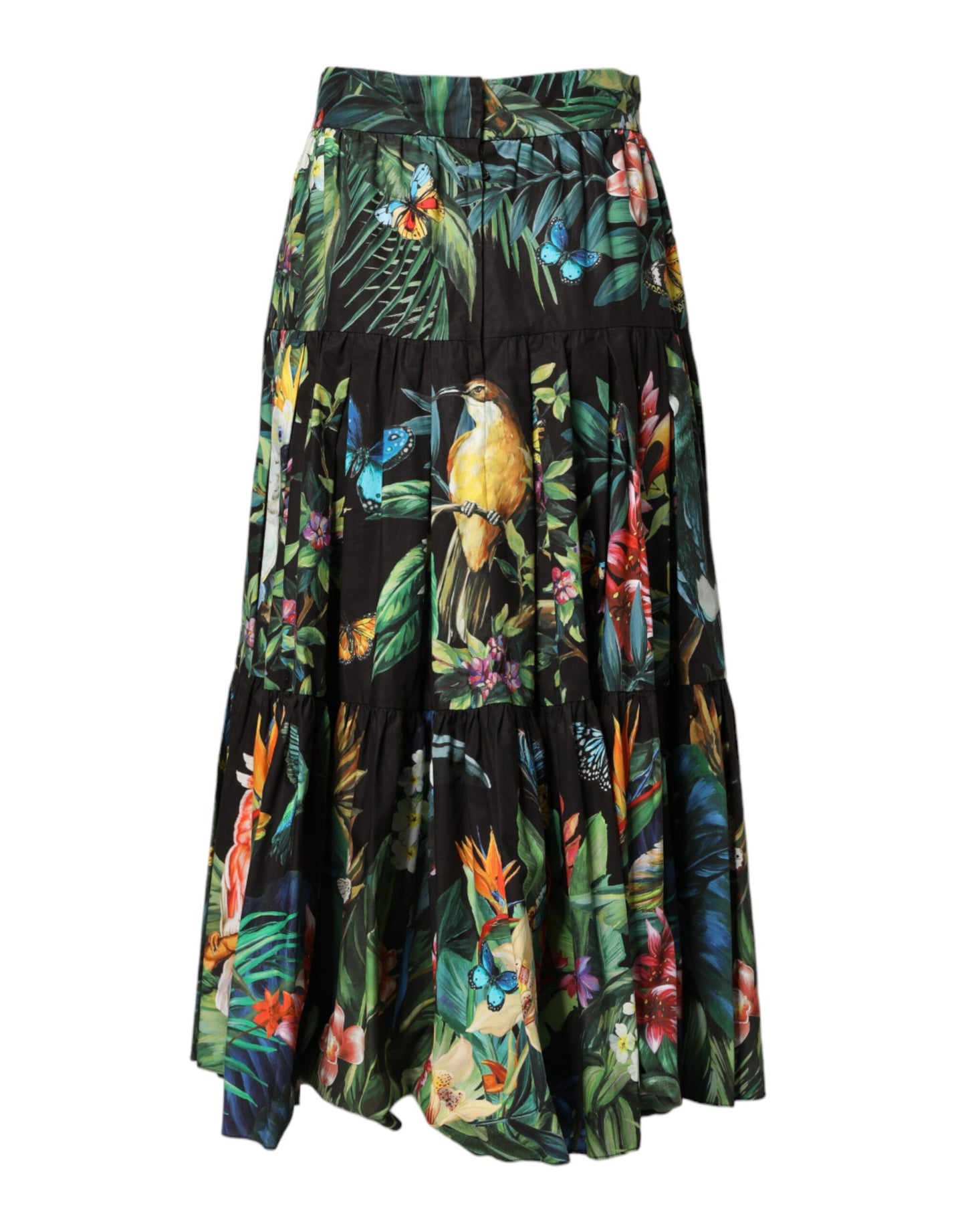 Dolce & Gabbana Black Cotton Floral High Waist Midi Skirt