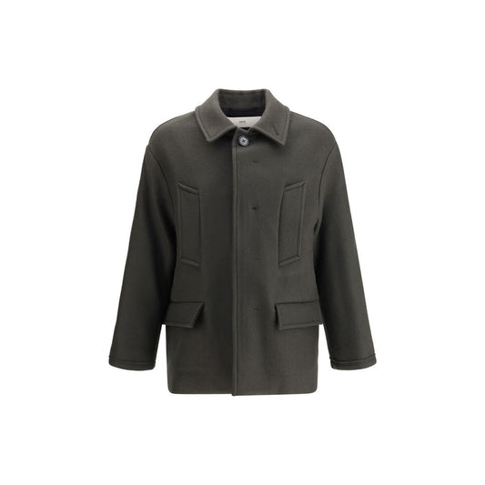 Ami Paris Gray Fleece Wool Coat